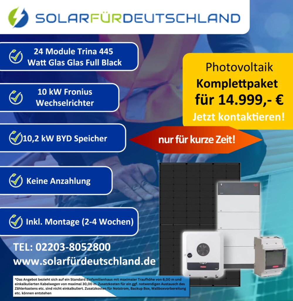 Solaranlagen-Komplettpaket mit Trina 445 Watt Modulen und 10,2 kW BYD Speicher