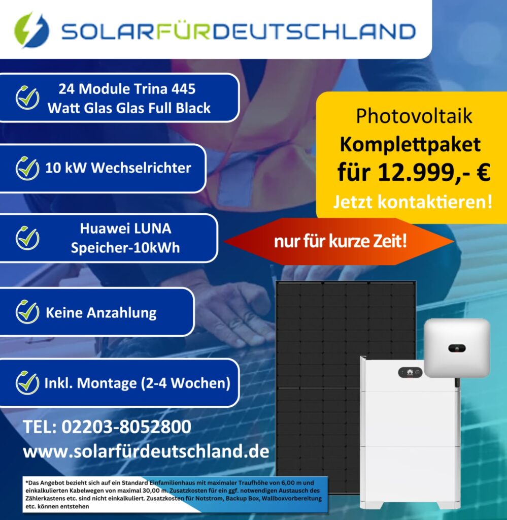 Photovoltaik-Komplettpaket mit Trina 445 Watt Modulen und Huawei LUNA Speicher