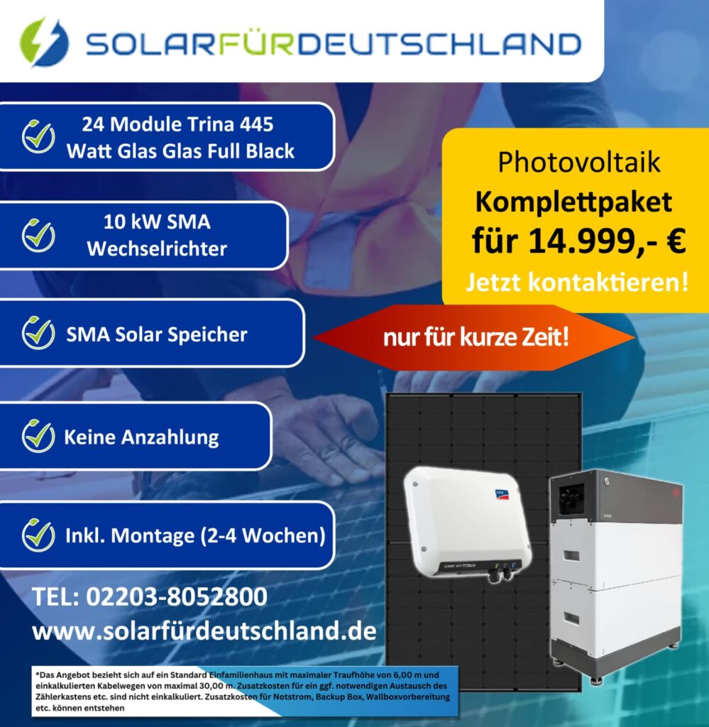 Solaranlage mit Trina 445 Watt Modulen und SMA Speicher