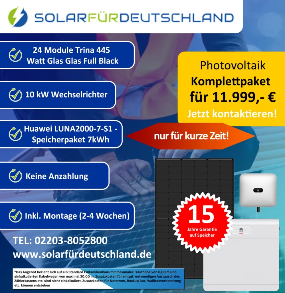 Solaranlage mit Trina 445 Watt Modulen und Huawei 7kWh